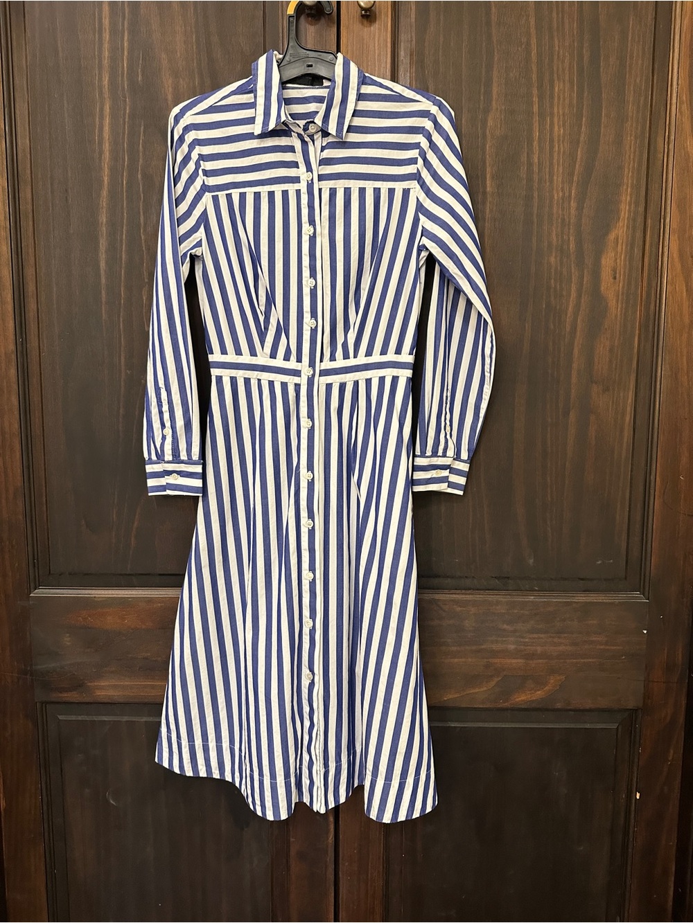 J Crew Classic Blue and White Striped Shirt Dress